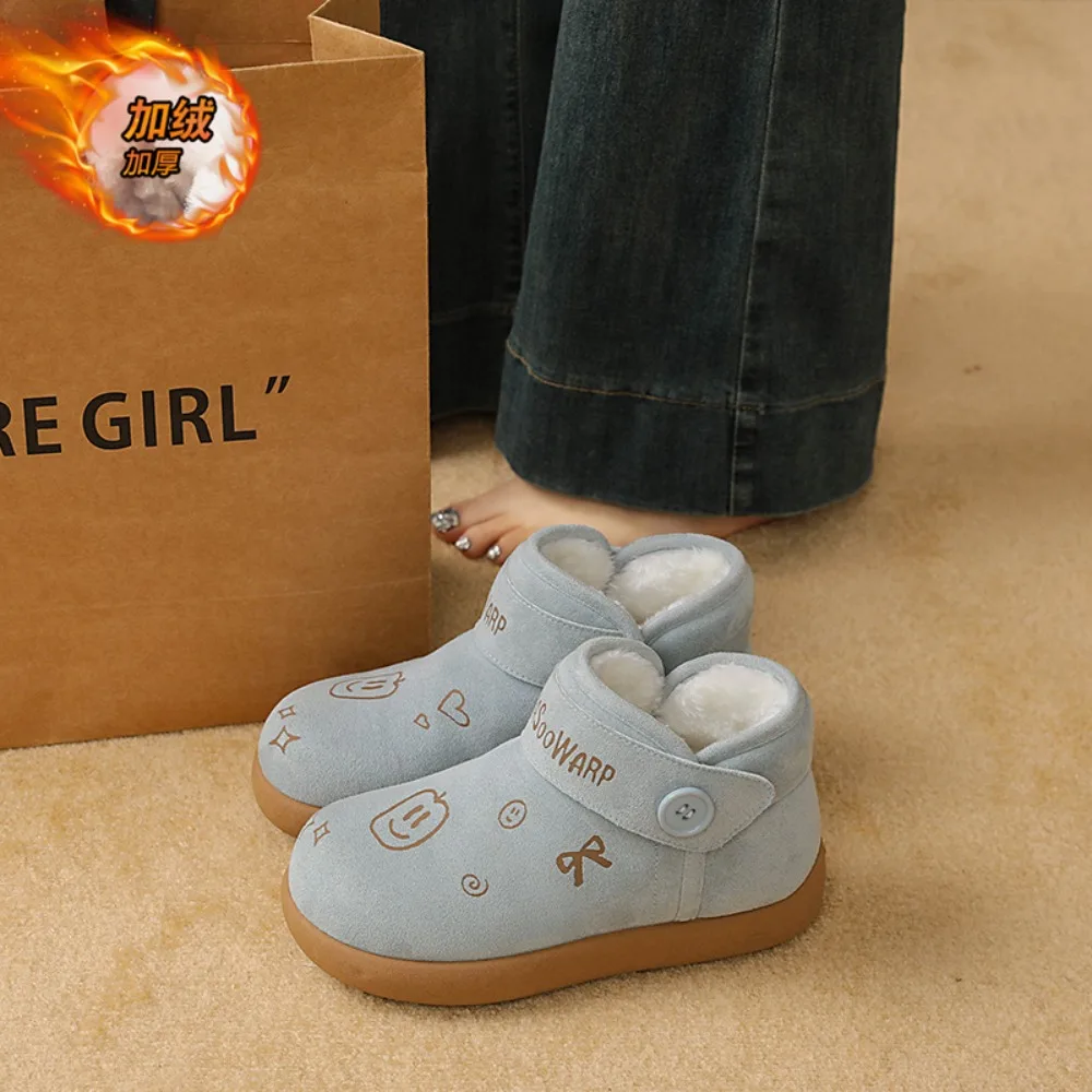 

Ladies Shoes New Slip on Women's Flats Winter Round Toe Plush Fleece for Warmth Solid Short Barrel Platform Boots Botas De Mujer