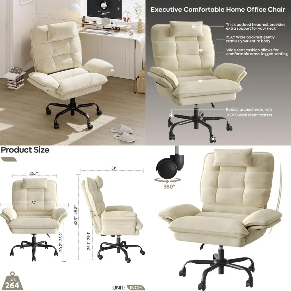 Big and Tall Ergonomic Office Chair for Cross-Legged Sitting, Reclining Computer Chair with Flip Armrests for Comfortable Use