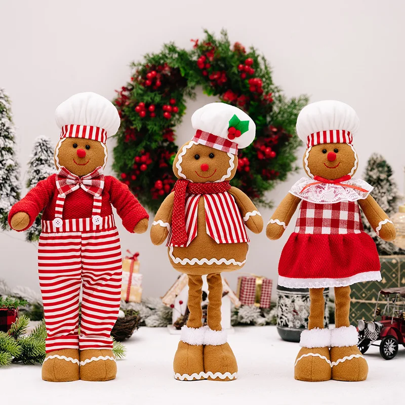 Lovely Gingerbread Figure Chef's Hat Overalls Apron Christmas Decor Holiday Home Kitchen Tabletop Display Birthday Party Gift