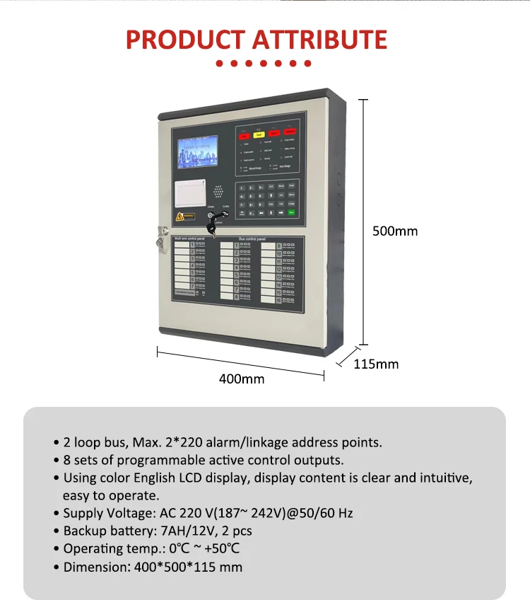 Addressable Fire Alarm System 2 Loop 400 devise Wired Addressable Fire Alarm Control Panel