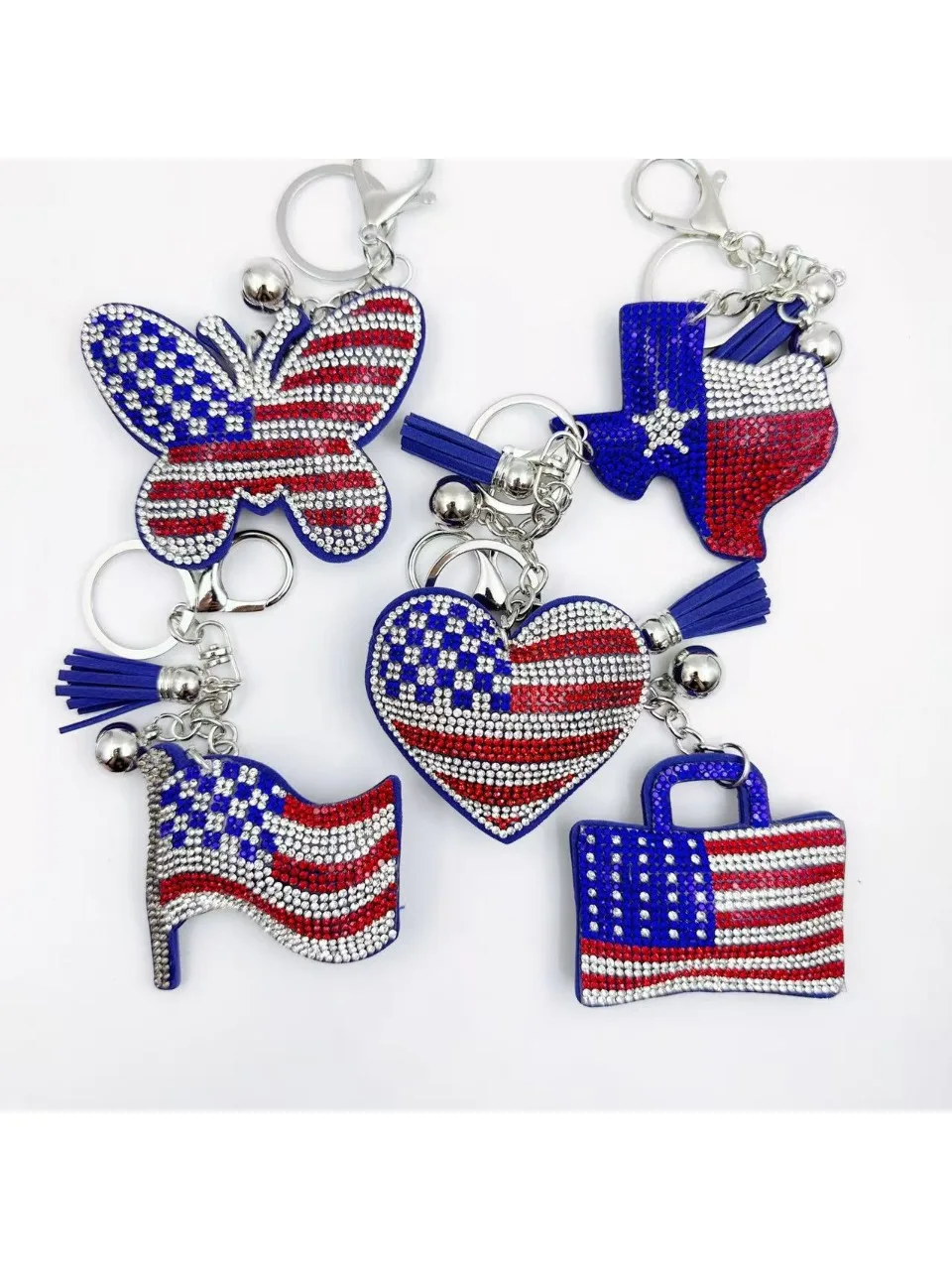 Creative Crystal-Studded Flag Keychain Korean Velvet RhinestoneUSA Texas Flag Pandent for Women Bag Charm Jewellry Accessories
