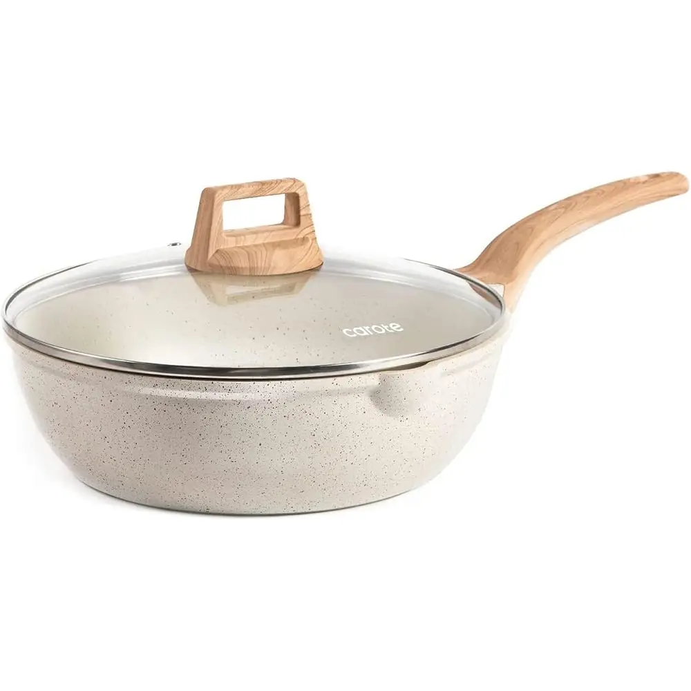 

12 Inch Nonstick Deep Frying Pan with Lid, 5.5 Qt Jumbo Cooker Saute Pan, Skillet Induction Cookware, Non Stick Cooking Pan PFOA