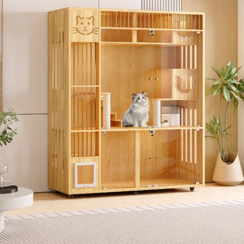 

Solid wood cat villa household indoor cat cage panoramic cat cabinet