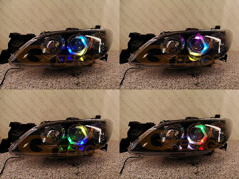 For Mazda 3 Mazda3 BK BL Speed Mazdaspeed Multi Color RGB Led Angel Eyes Hex Halo Rings Dynamic Sequential Turn Signal Light DRL