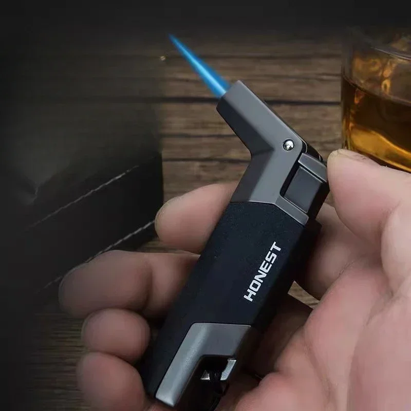 HONEST Elbow Metal Straight-in Cigar Lighter Windproof and Inflatable, Compact and Portable Lanyard Outdoor Camping Ignition