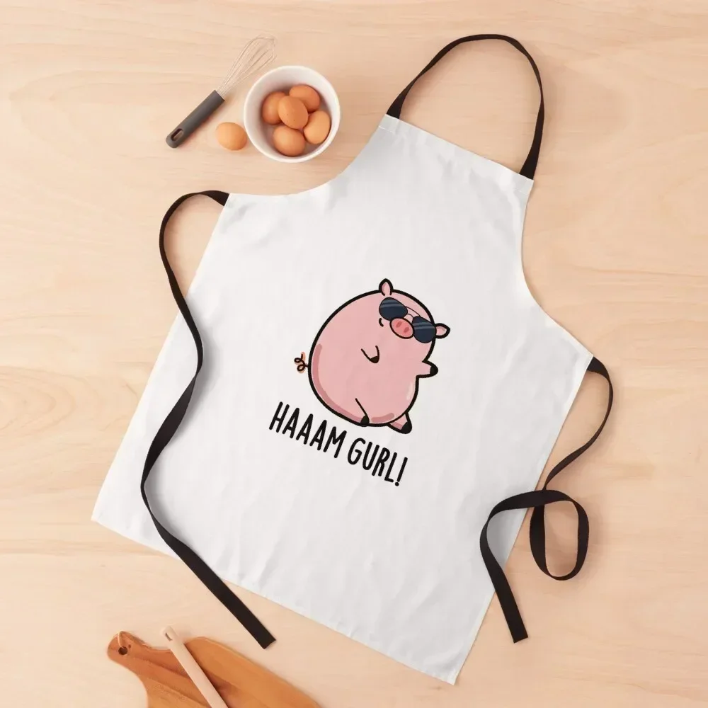

Haaaam Gurl Cute Pig Pun Apron Waterproof Trim Cloth Cooking Apron