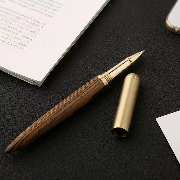 Retro Brass Solid Wood Rollerball Pen Refillable 0.5mmGel Pen Business Signature Pen Office Stationery - view 5