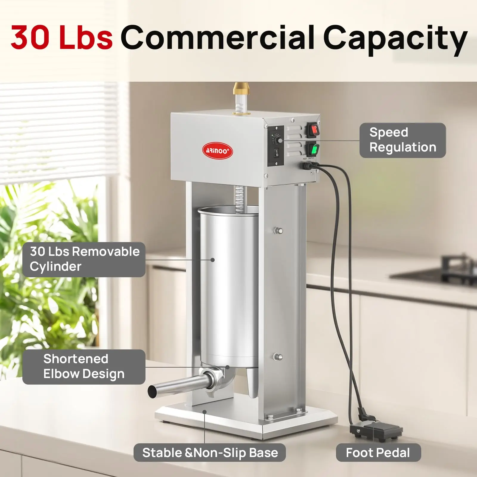 Electric Sausage Stuffer,33LB/15L Stainless Steel Heavy Duty Sausage Stuffer Machine,Adjustable Speed Vertical Meat