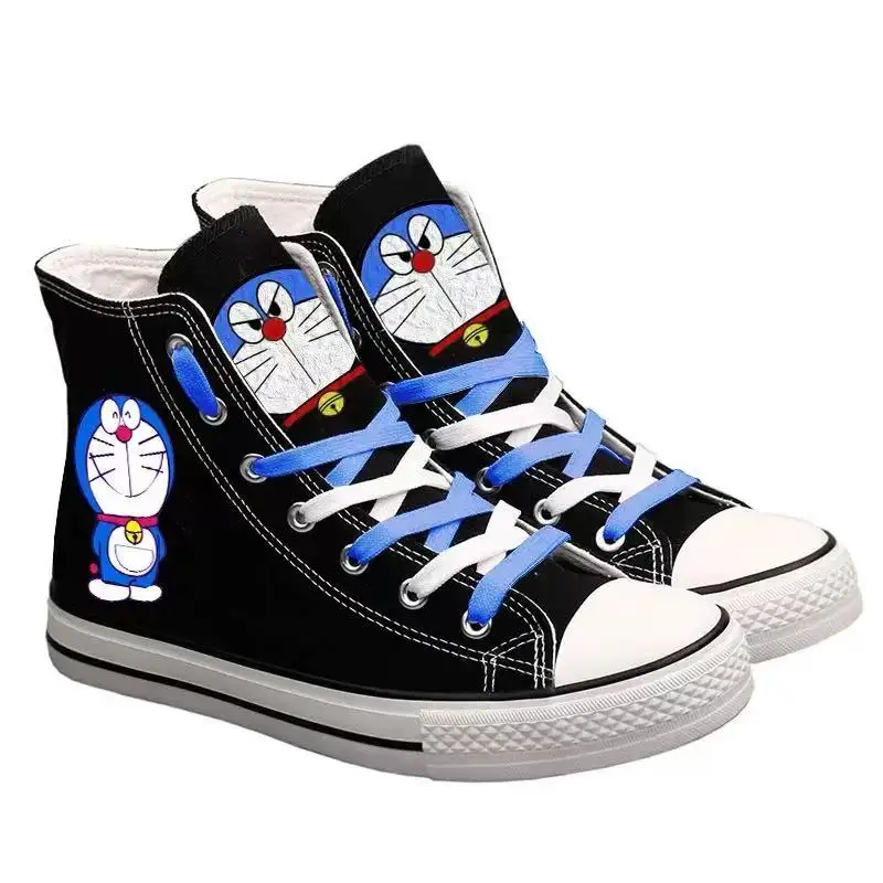 Doraemon drop shipping grils Canvas Shoes Women's plus size black high-top Student Couple high-top real pictures man board shoes