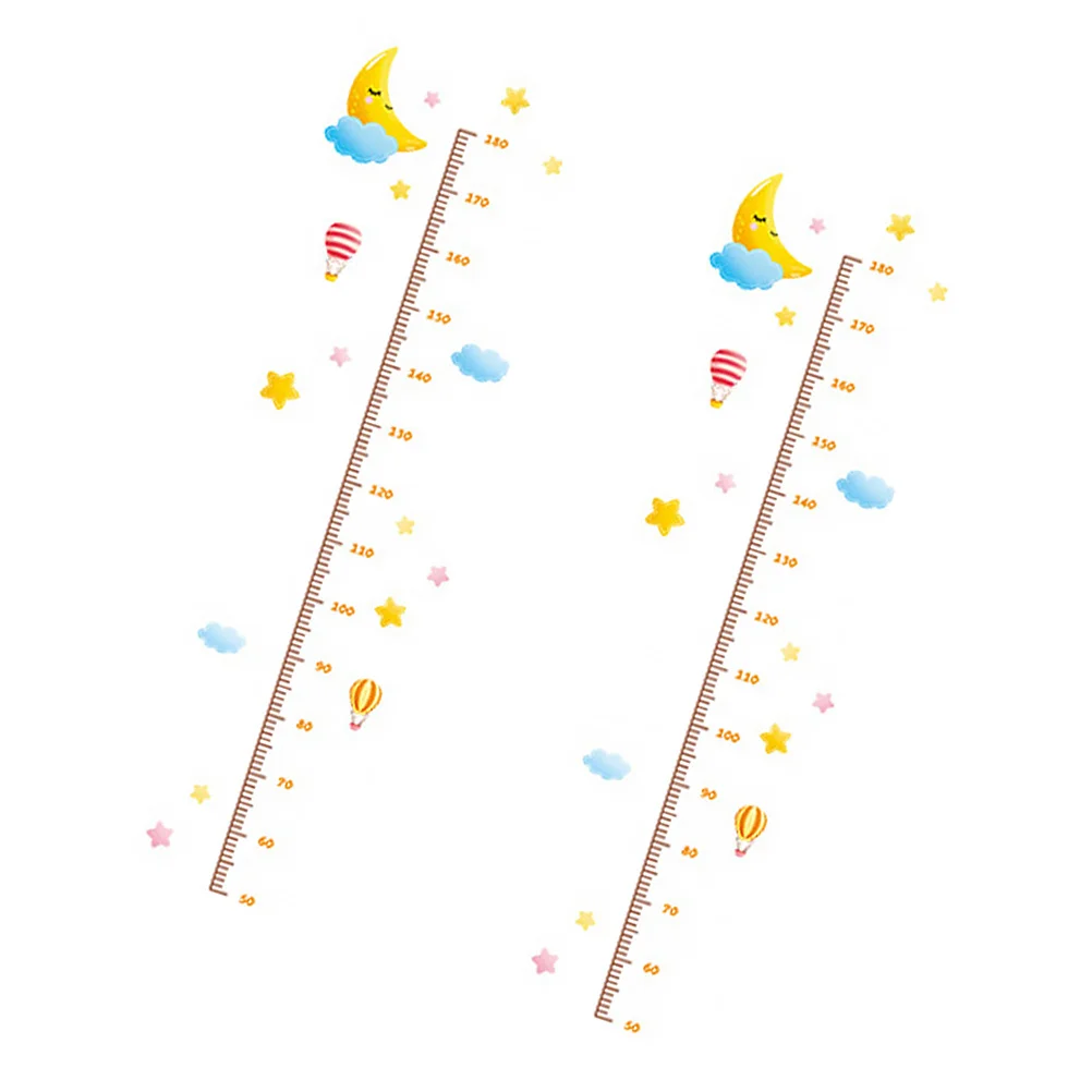 

2pcs Height Chart Sticker Cartoon Pvc Wall Decal Removable Growth Tracker For Bedroom Living Room Glass Window Decor