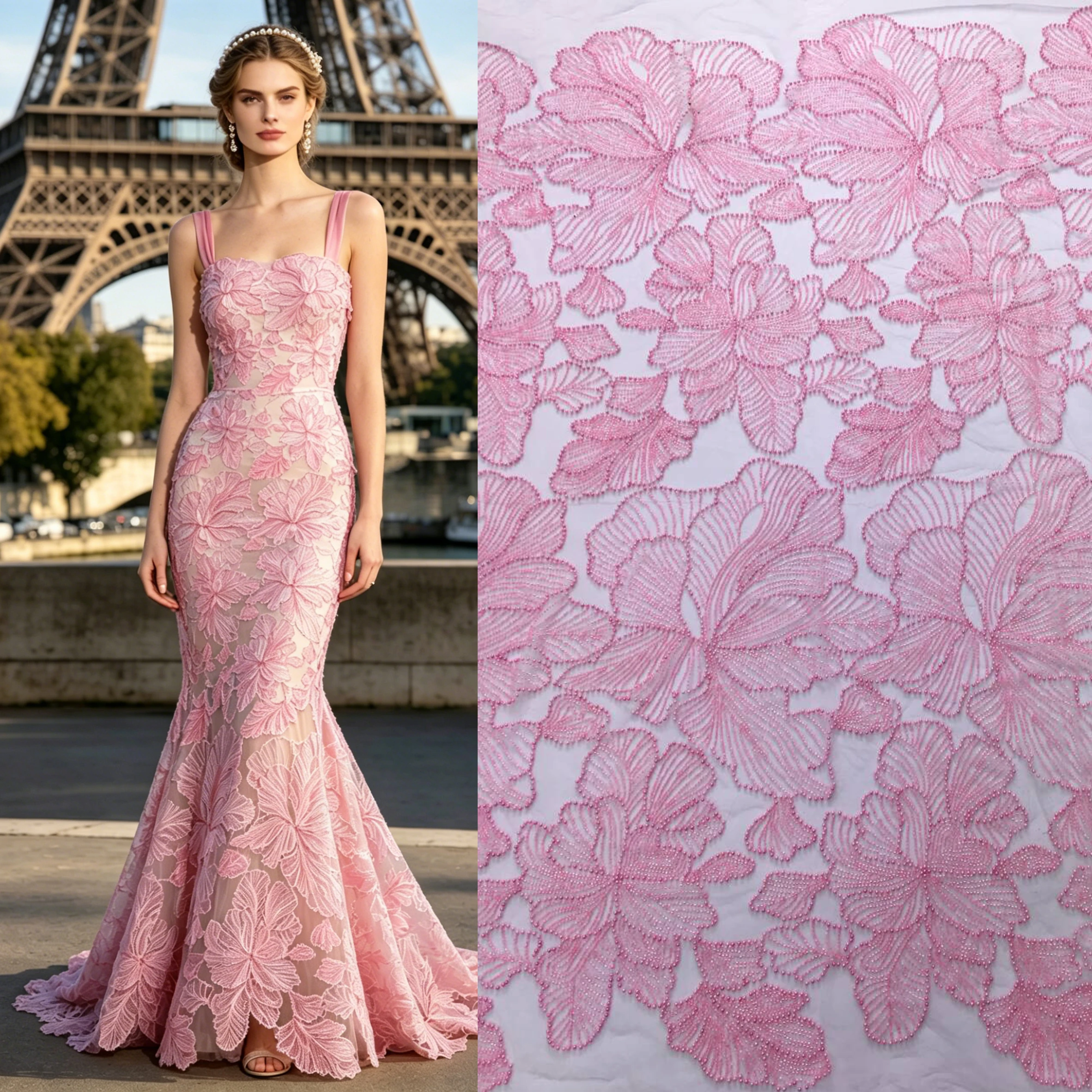 

Kalume White French Mesh Lace Fabric Beads African Lace Fabrics Nigerian Mesh Lace Fabric For Diy Dresses Party Wedding F4034