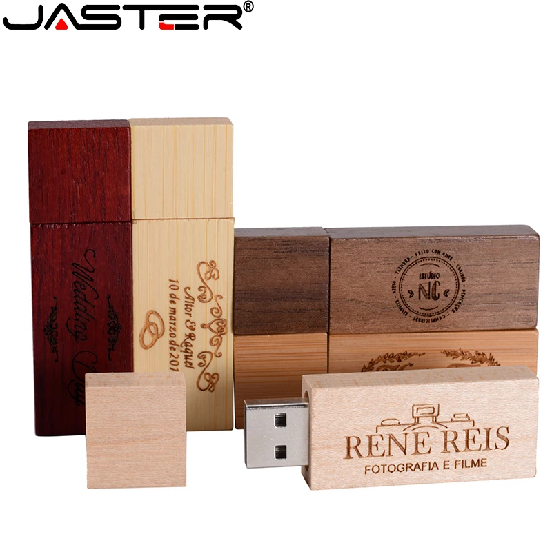 JASTER Free Custom Logo Photography Wedding Gift USB flash drive 128GB Wooden 64GB Box Pen drive Maple Memory Stick 32GB 4G 16GB