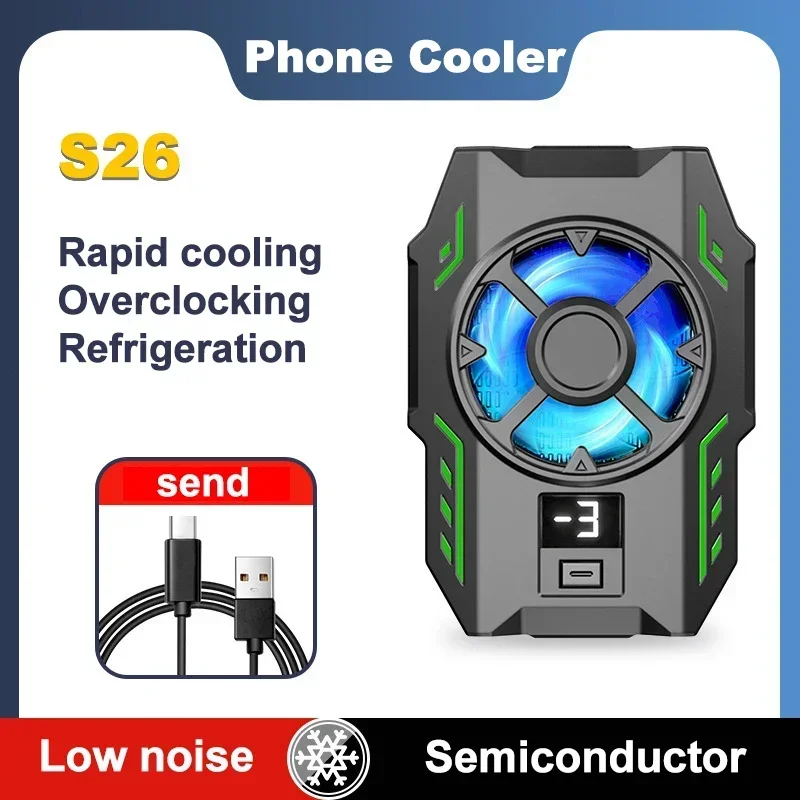 S26 Semiconductor Refrigeration Cooling Fan Radiator 3 Gears Adjustable Mobile Phone Cooler for IOS Android PUBG Cool Heat Sink