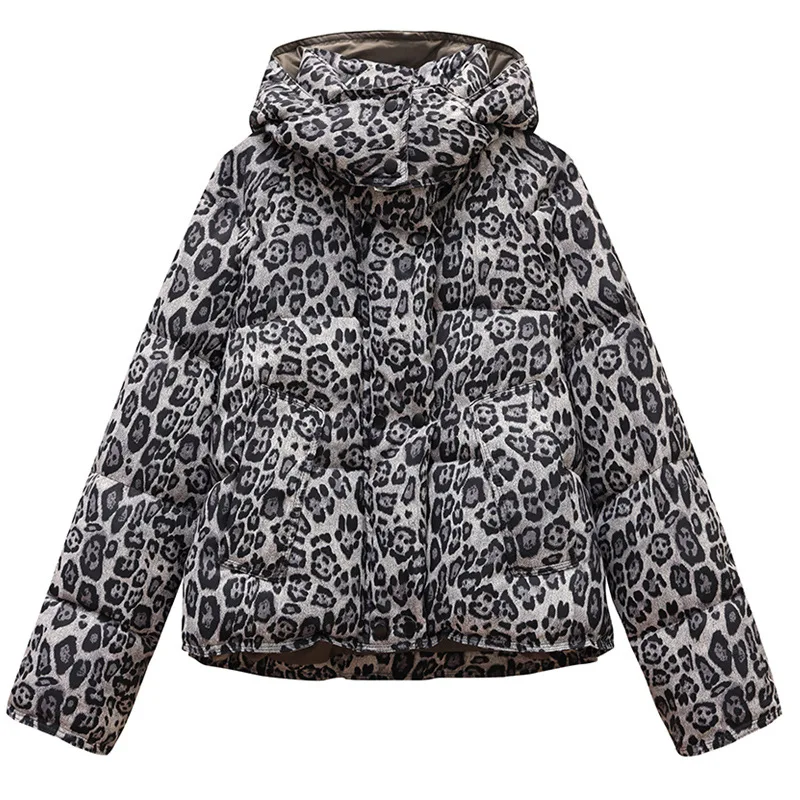 PinkyIsBlack New Women Parkas Down Cotton Padded Jacket Warm Thick Short Leopard Winter Jacket Coat Hooded Parkas Female Outwear