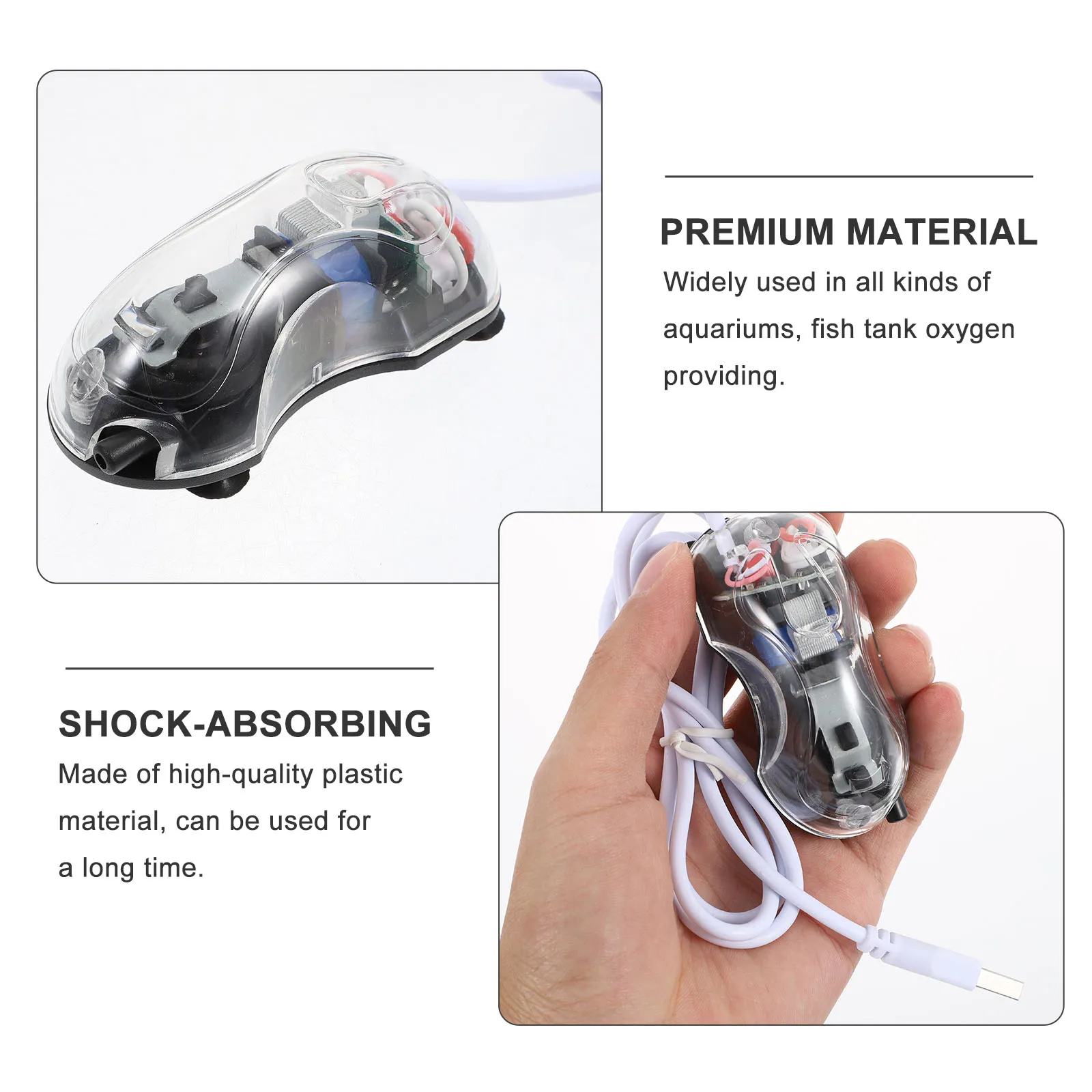 

Mini USB Aquarium Air Pump Silent Fish Tank Aerator Compact Plastic Oxygen Pump Shock Absorbing Pad Noise for Aquariums