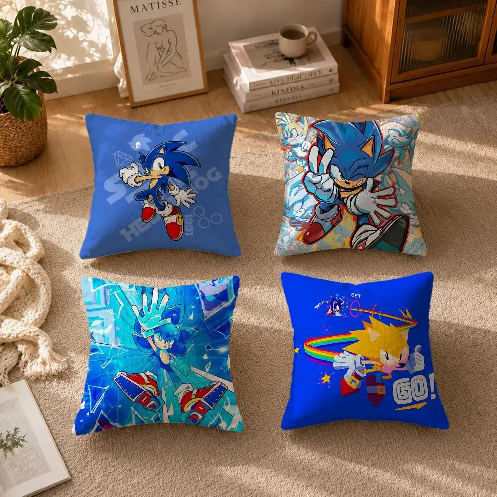 GAME‑Super Sonic Cushion Cover Soft Short Plush Zippered Cushion Covers 40/45/50cm Square Decor for Sofa Home - view 2