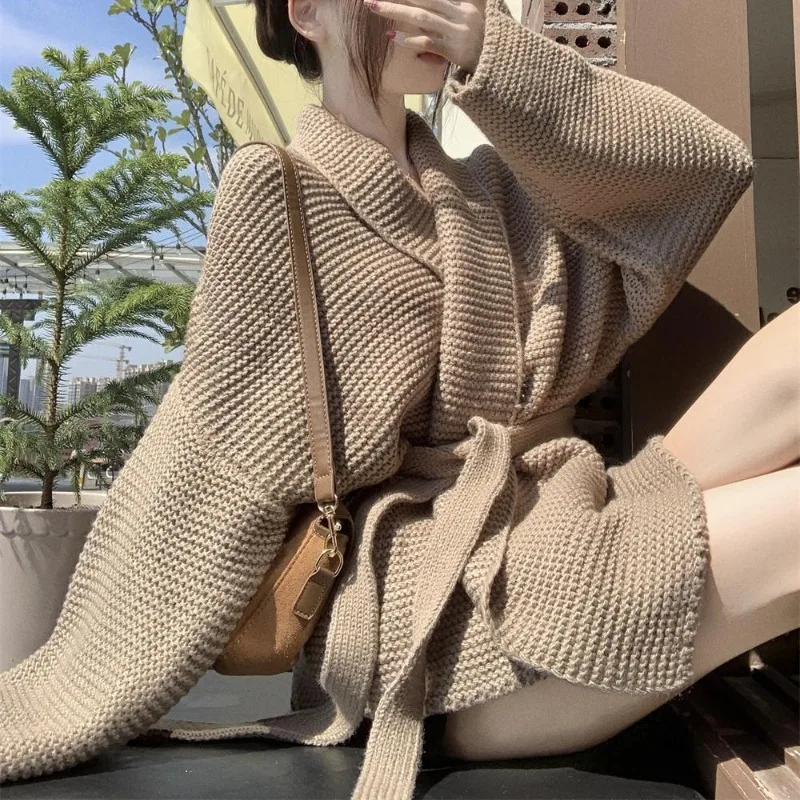 Cardigan Women V-neck Knitted Baggy Chic Lazy Style Minimalist Classic All-match Harajuku Korean Fashion Autumn Coats Popular