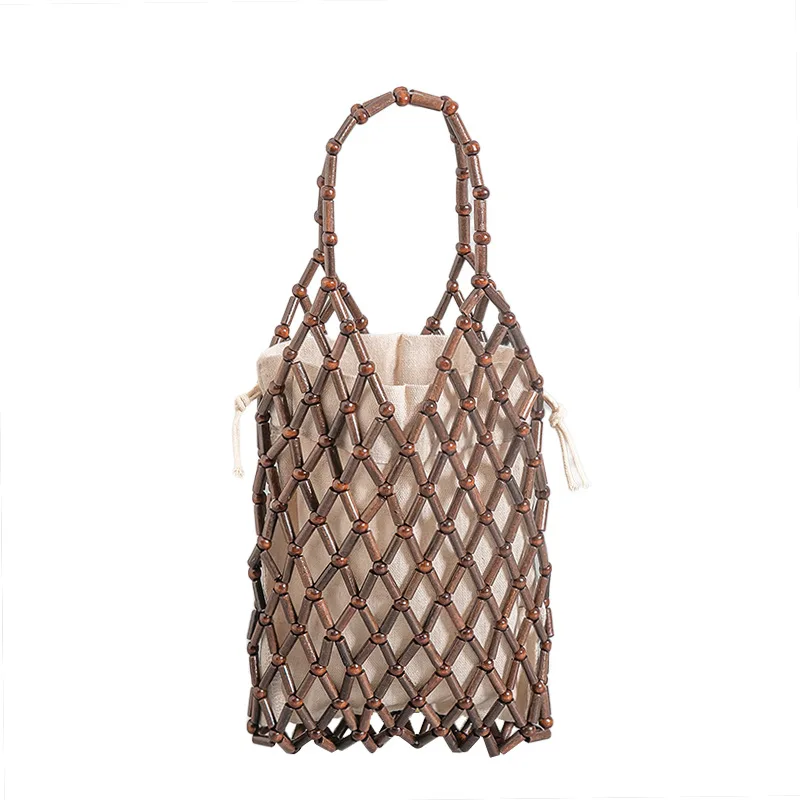 Saint Barth Beach Bag Leisure Vacation Handmade  Handbag Luxury Design Hand-Woven Bag Hollow Wooden Bead Handbag