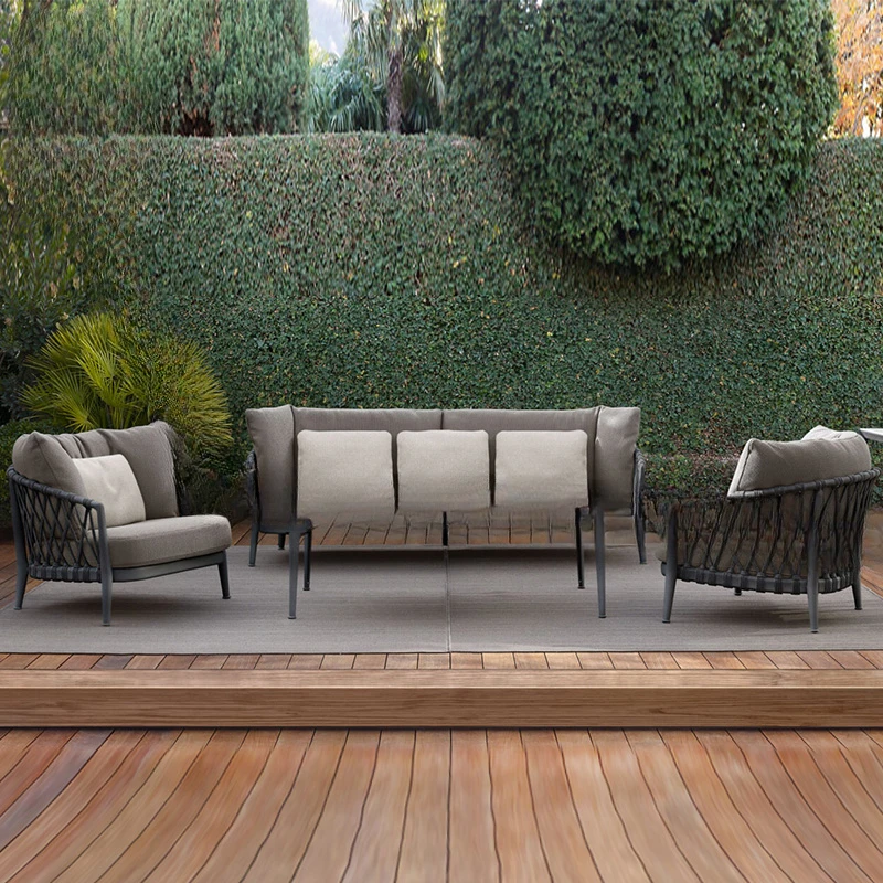 Terrasse langen Tisch Rattan Stuhl Sofa Kombination einzelne Outdoor-Sofa-Set von drei