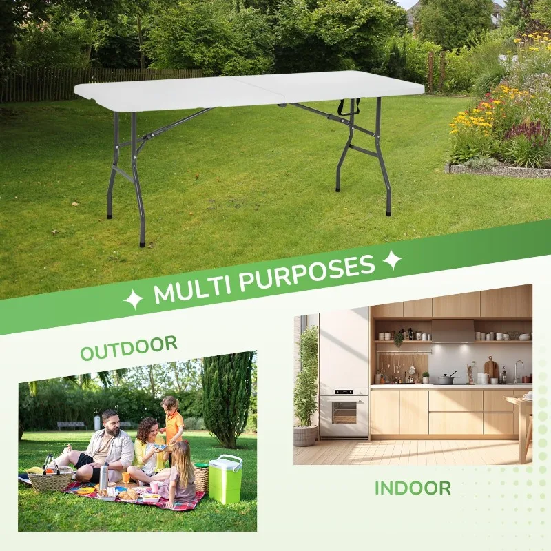 

Folding Tables Plastic 6ft Half Portable Foldable Table for for Parties Wedding BBQ Camping, White 6 FT