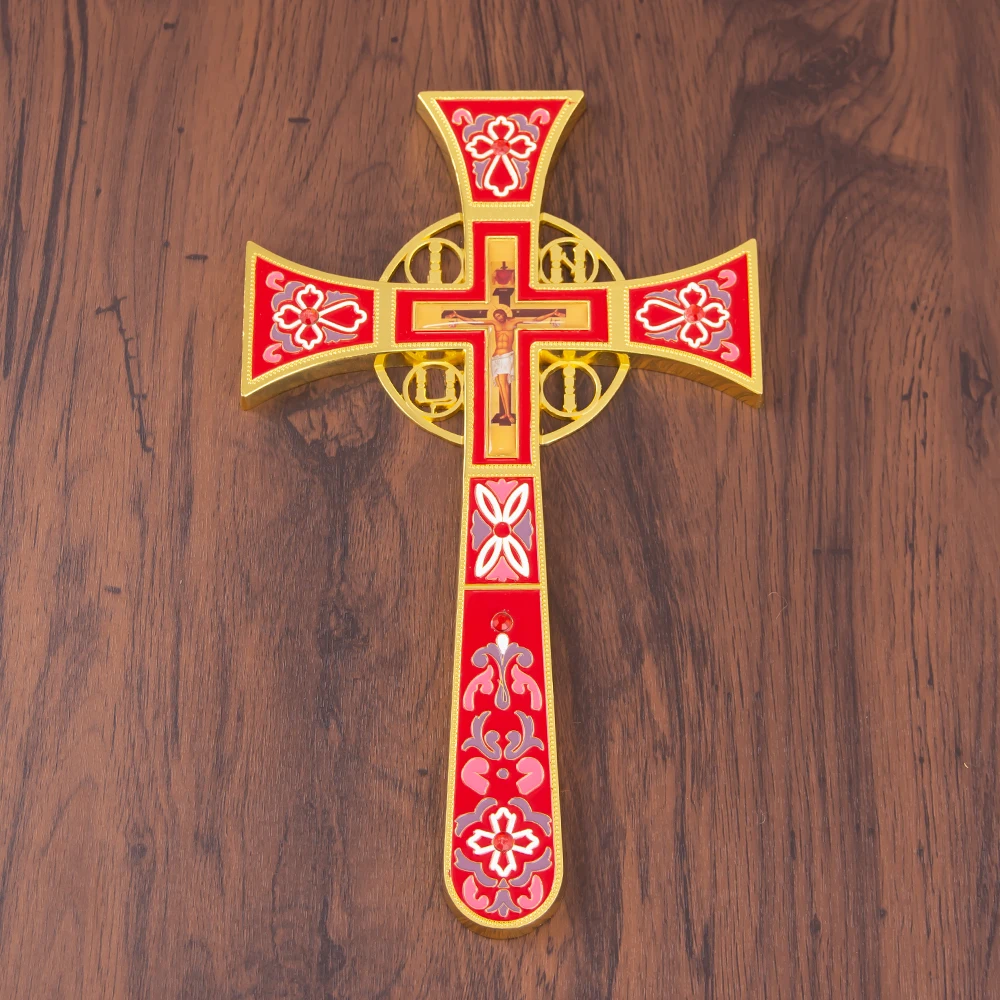 HTISOK Orthodoxes Altarkreuz im Byzantinischen Stil, Vergoldet, Emailliert, Stehendes Jesus-Kruzifix zur Kirchendekoration, Orthodoxes Kreuz – Detail 20