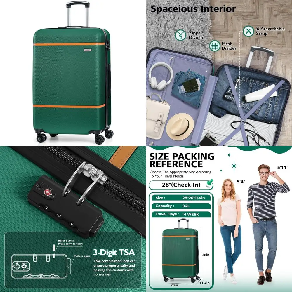 

lightweight abs+pc hardside spinner luggage with tsa lock, 28-inch, dark green