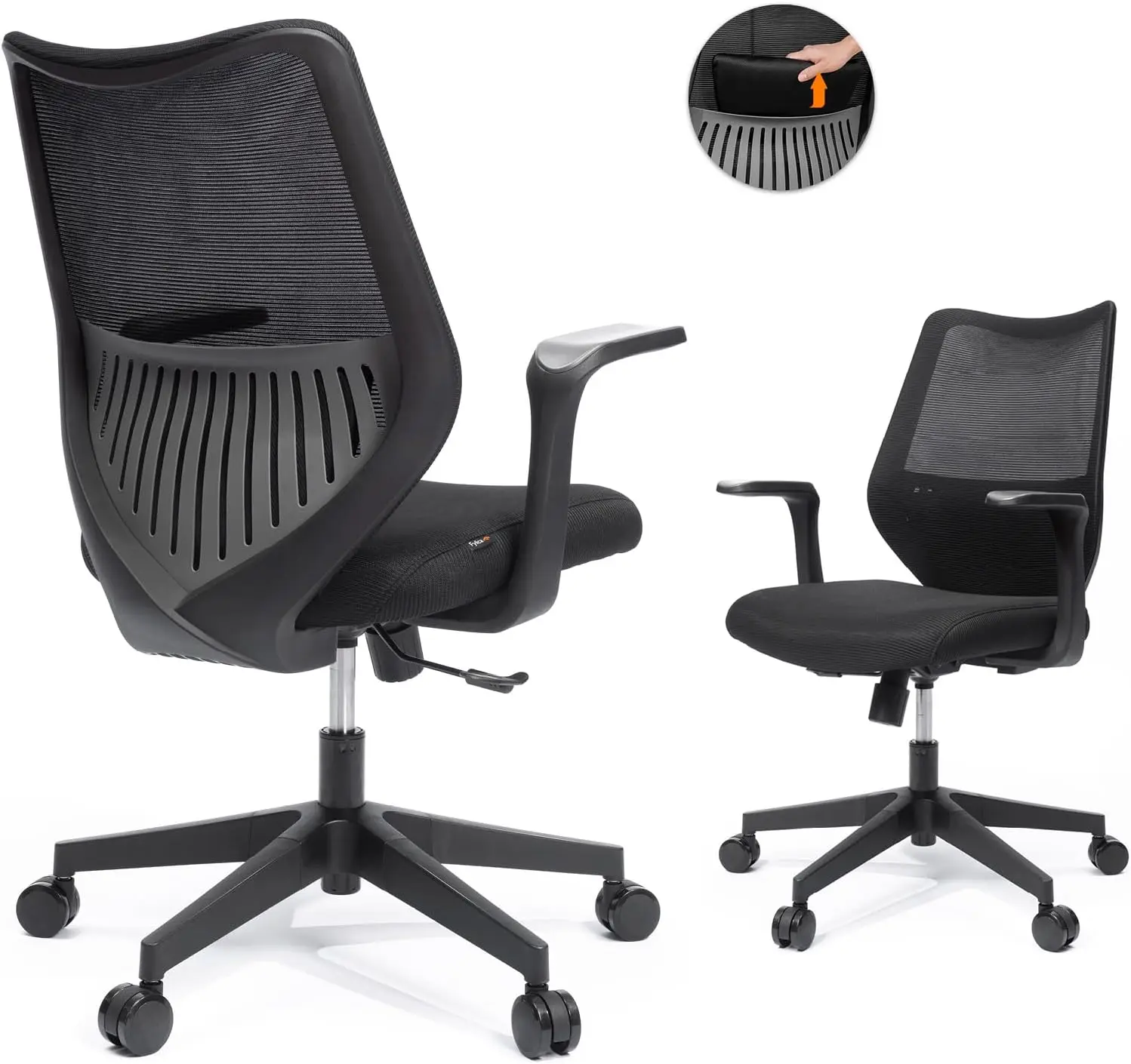 

Ergonomic Mesh Office Chair with Lumbar Support, Fixed Armrest, and PU Wheels - Adjustable Height and Tilt, Desk Chair, Black