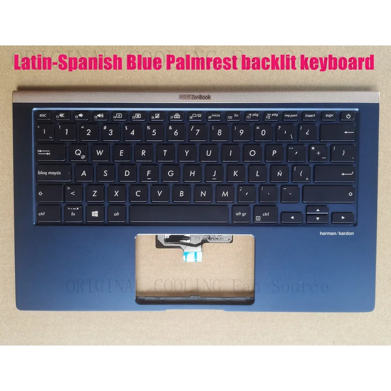 R+  FOR Latin-Spanish Blue Palmrest backlit keyboard for Asus ZenBook UX433FA UX433FN