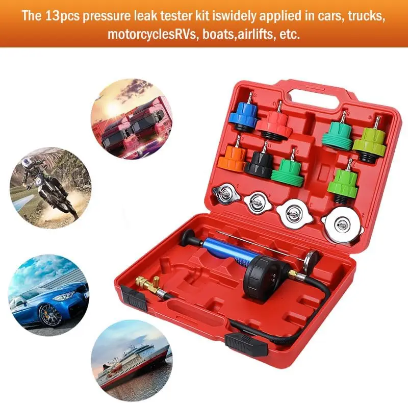 14-Piece Cooling System Pressure Tester Kit for Car, Truck, Motorcycle Radiator Test Tool