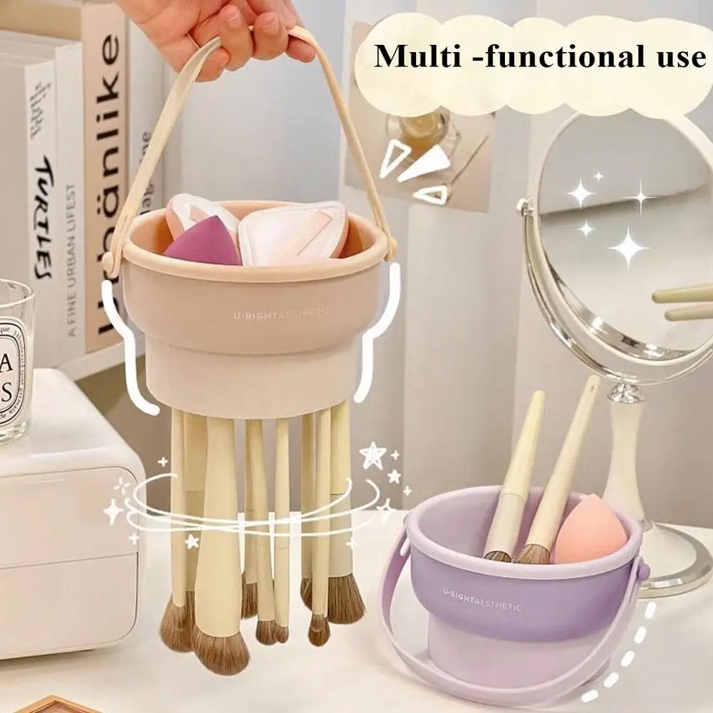 Silicone Washing Bowl Makeup Brush Cleaning Box Puff Drying Storage Box Brush Makeup Rack Accessories Tools Detachable B9N9