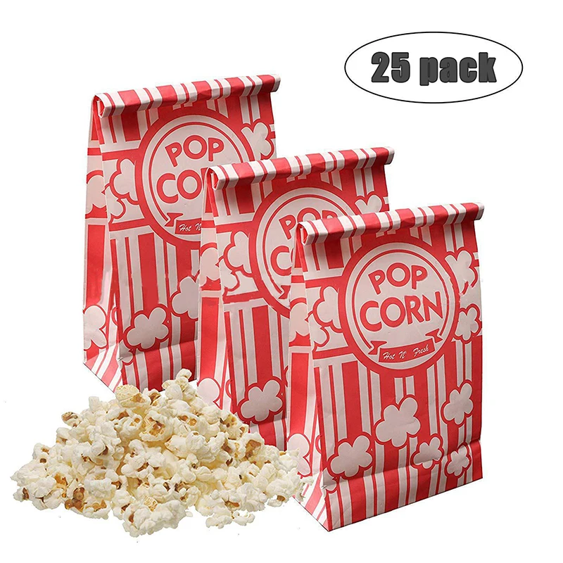 25pcs Popcorn Bags Popcorn Paper Bags Grease Proof Bags Popcorn Paper Packing Bags Popcorn Packaging Oil Resistant Paper Bags