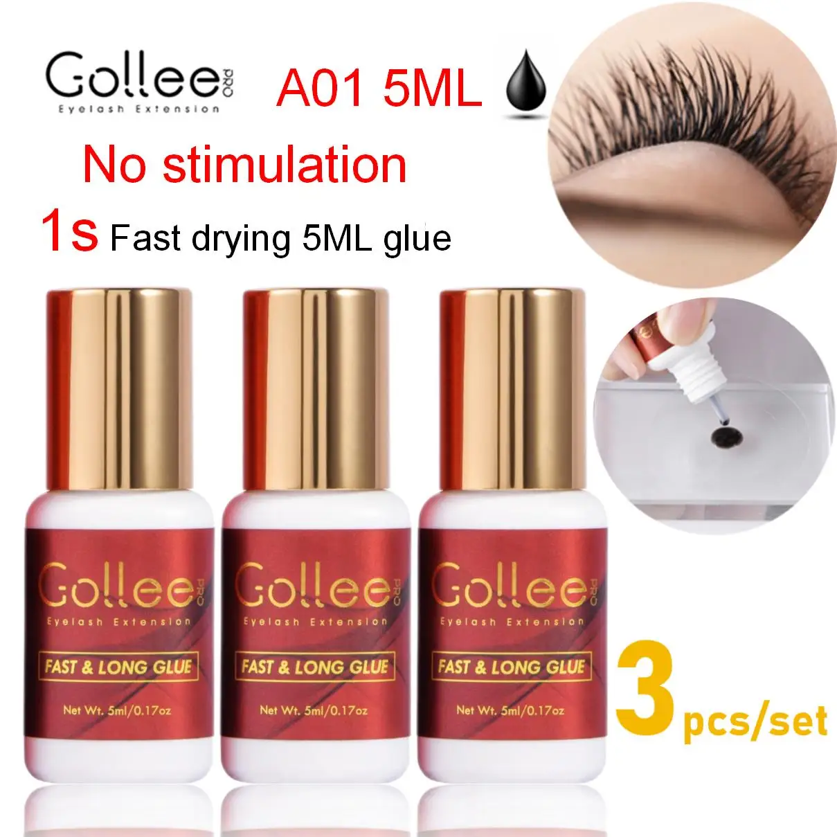 

Gollee 5ml Lash Glue Lash Extension Glue Wholesale Eyelash Extension Glue Waterproof 1s Fast Drying Lash Extension Makeup Tools