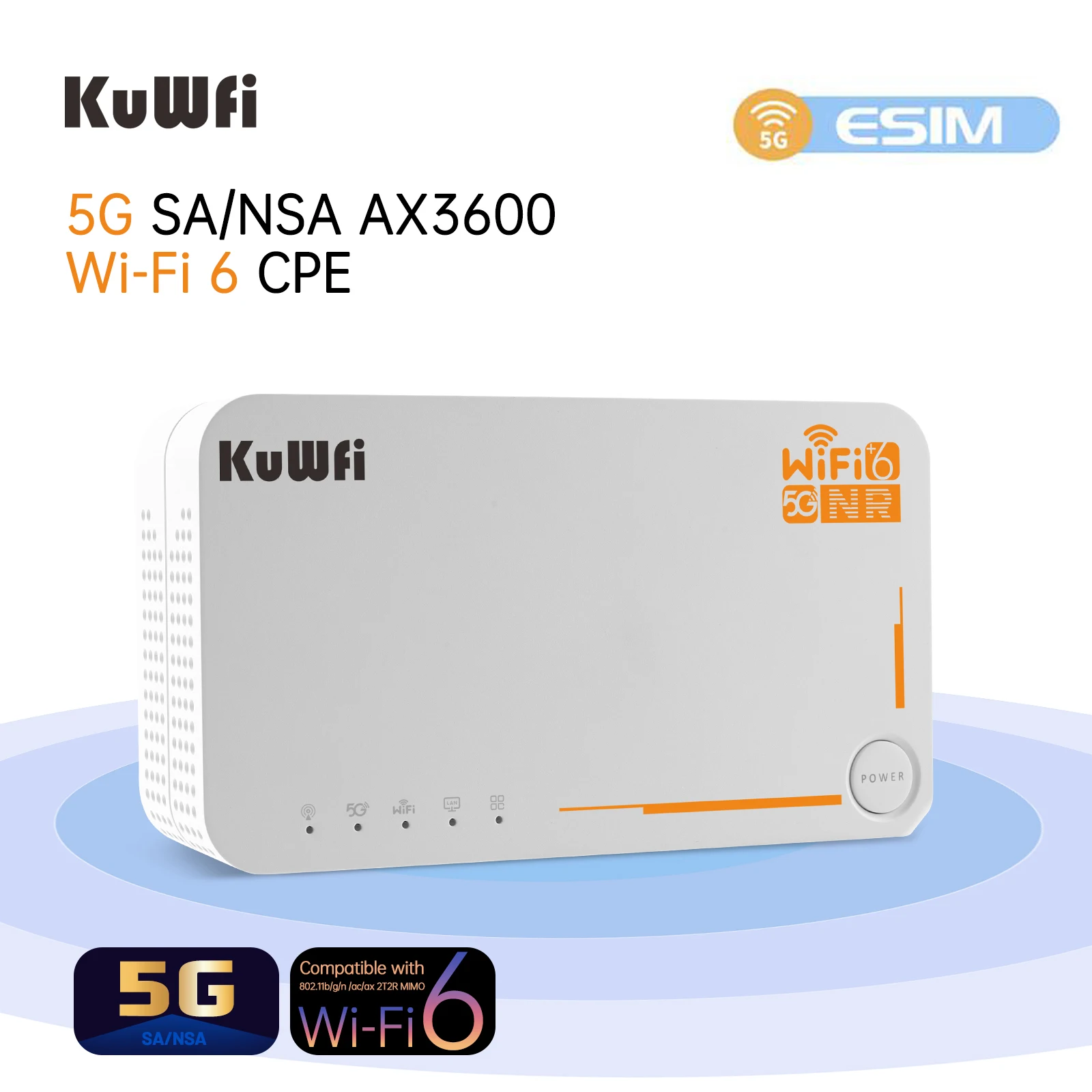 AX3000 eSim C160 5G Router with 4000mAh Battery Dual Band VPN 32 Users Sim Card Slot KuWFi & WiFi Hotspot for 32 Users