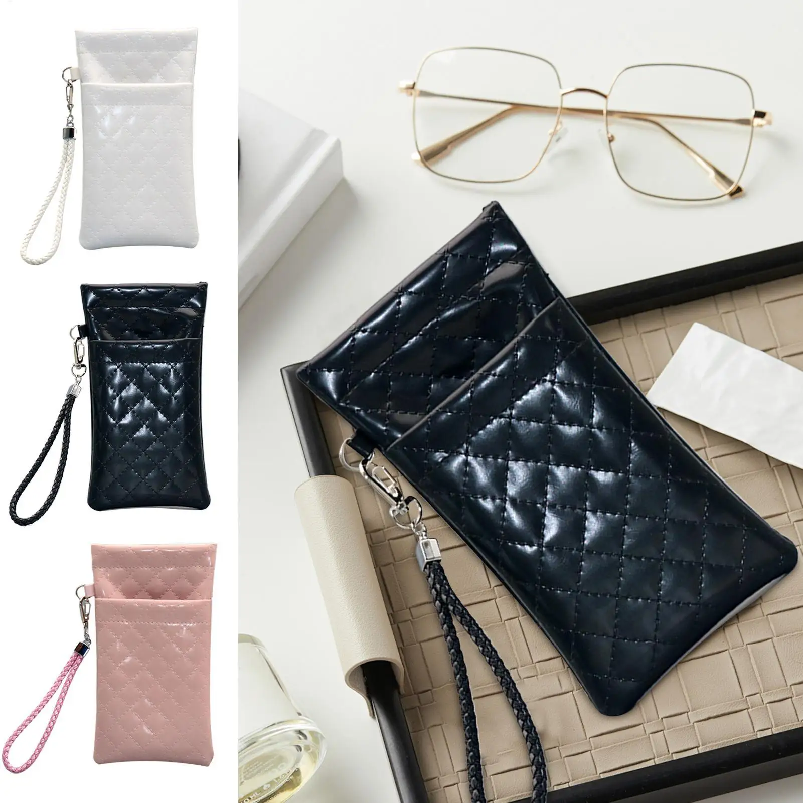 

Glasses Bag Double Pockets Design Glasses Case For Men Women PU Leather Soft Glasses Case box Portable Squeeze Glasses Case
