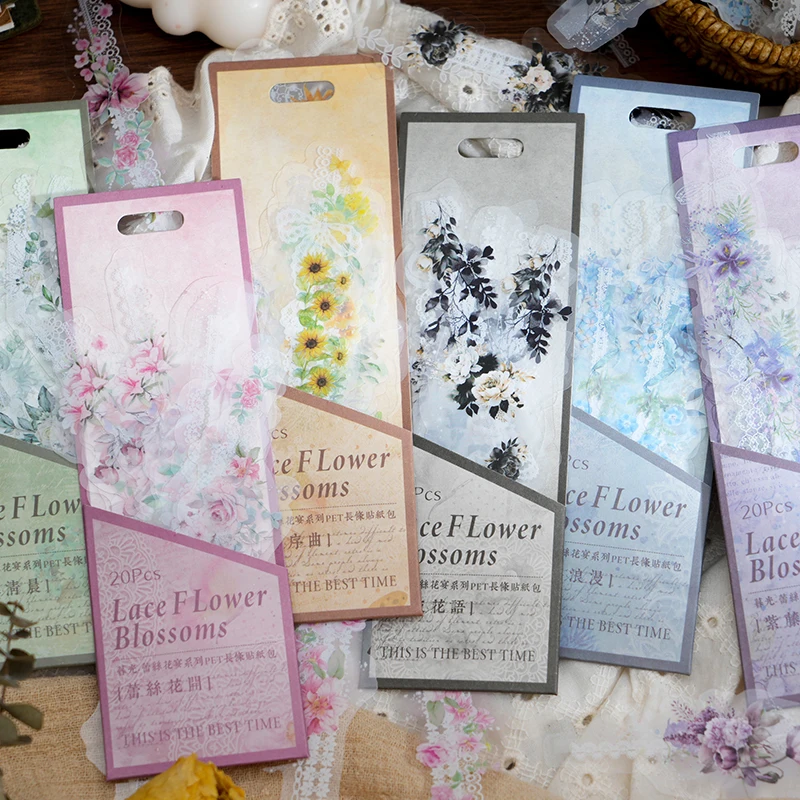 Yoofun 20pcs/lot Lace Corridor Vintage Flower Strip Material Decor PET Sticker Creative DIY Journal Collage Stationery Labels