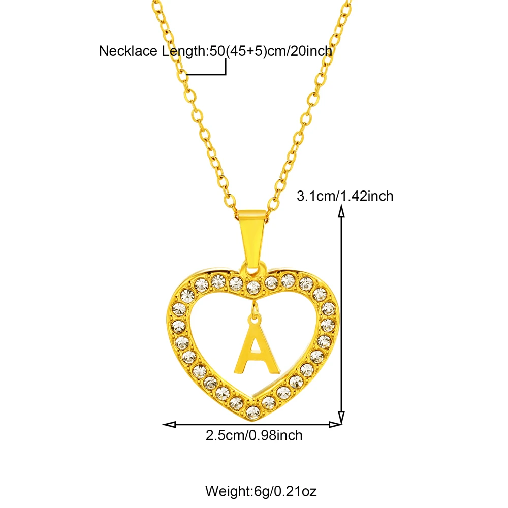 Personalized Shiny Zircon Heart Letter Necklace for Women Stainless Steel Stone Heart Initial A-Z Pendant Birthday Jewelry Gift