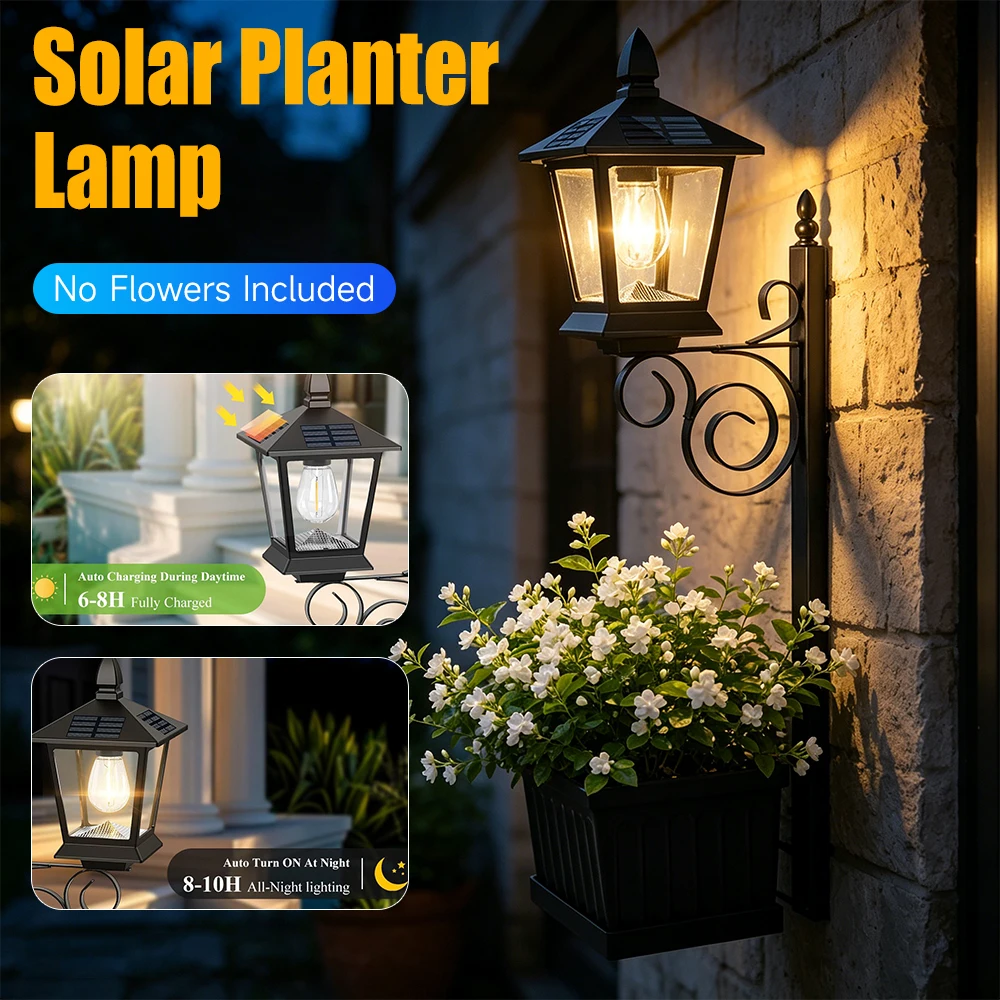 

2 In 1 Solar Lamp Post Light Outdoor Solar Planter Light Waterproof Decorative Freestanding Planters Lamp for Garden Yard Lawn