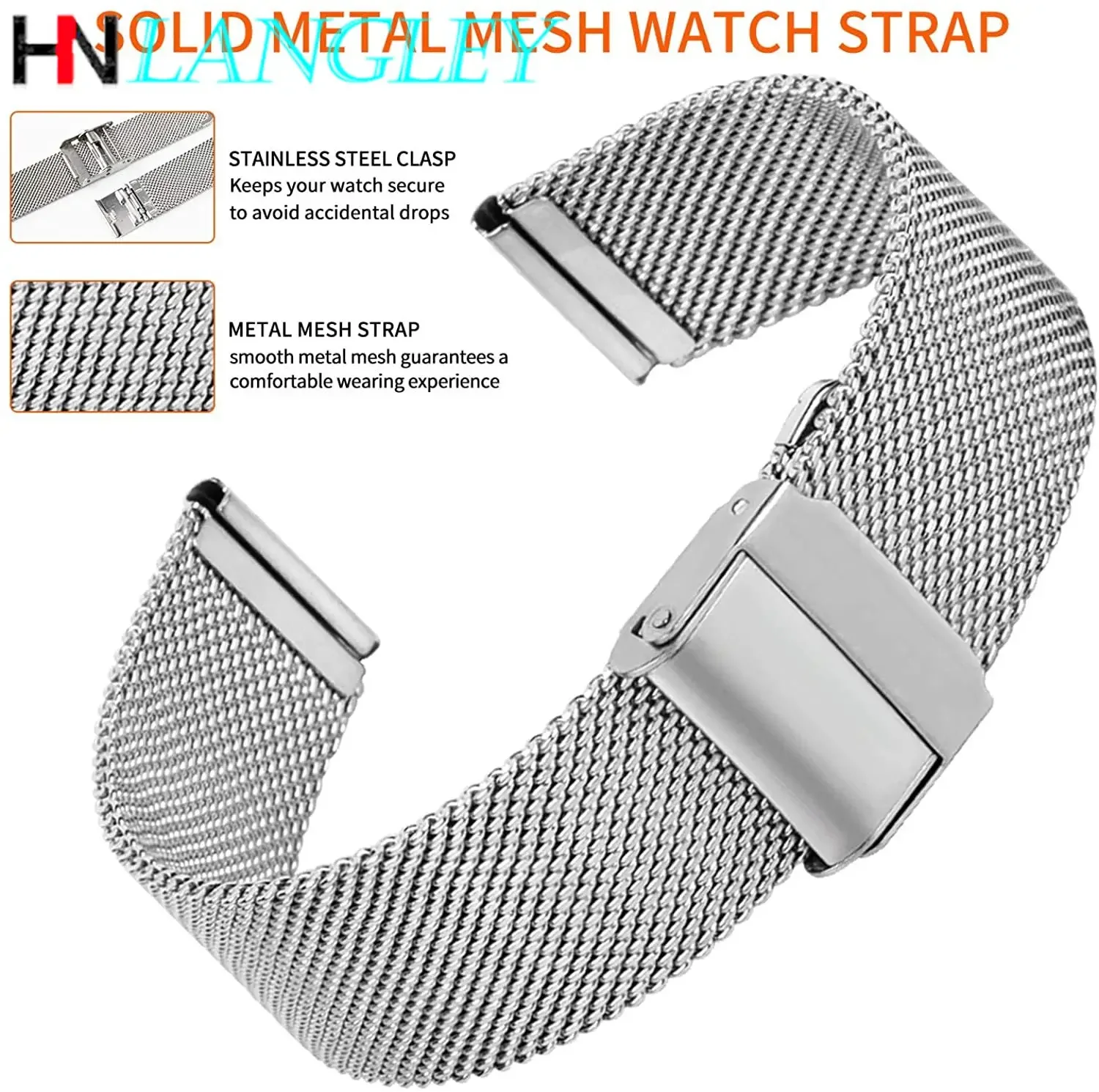 Milanese Watch Band Stainless Steel Wristband Replacement Strap Width 12mm 13mm 14mm 16mm 17mm 18mm 19mm 20mm 22mm With Tool Pin