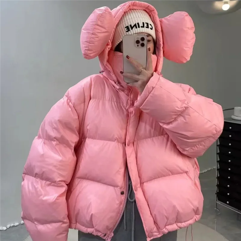 Imagem -04 - Parkas Curtas com Capuz Grosso para Mulheres Cabolsa Frio Acolchoado de Algodão Jaquetas Casuais de Puffer Tamanho Grande Fashion Novo Inverno 2023