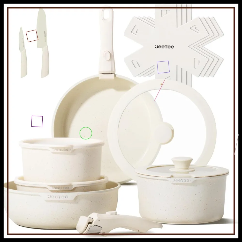 

17-Piece Nonstick Cookware Set with Detachable Handle, Oven Safe to 480°F, Stackable for Space Saving, PFAS/PFOA Free