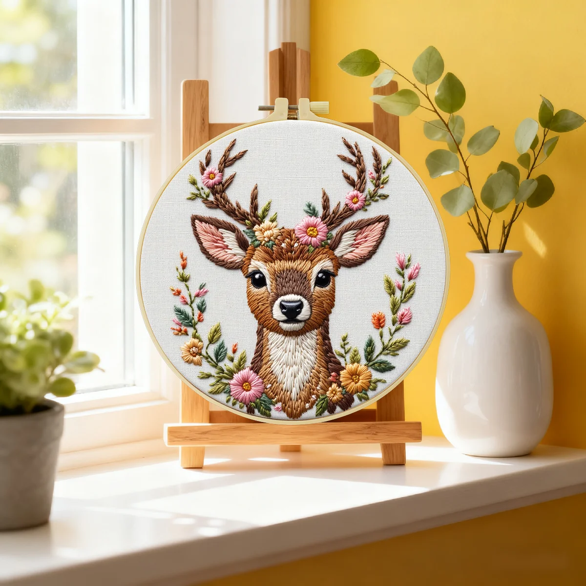 1 Stück 20X20CM/15X15CM 7,87/6,3 Zoll Stickerei-Starter-Kit DIY-Kit Heimdekoration, Roter Hirsch, Stickerei-Set – Detail 2