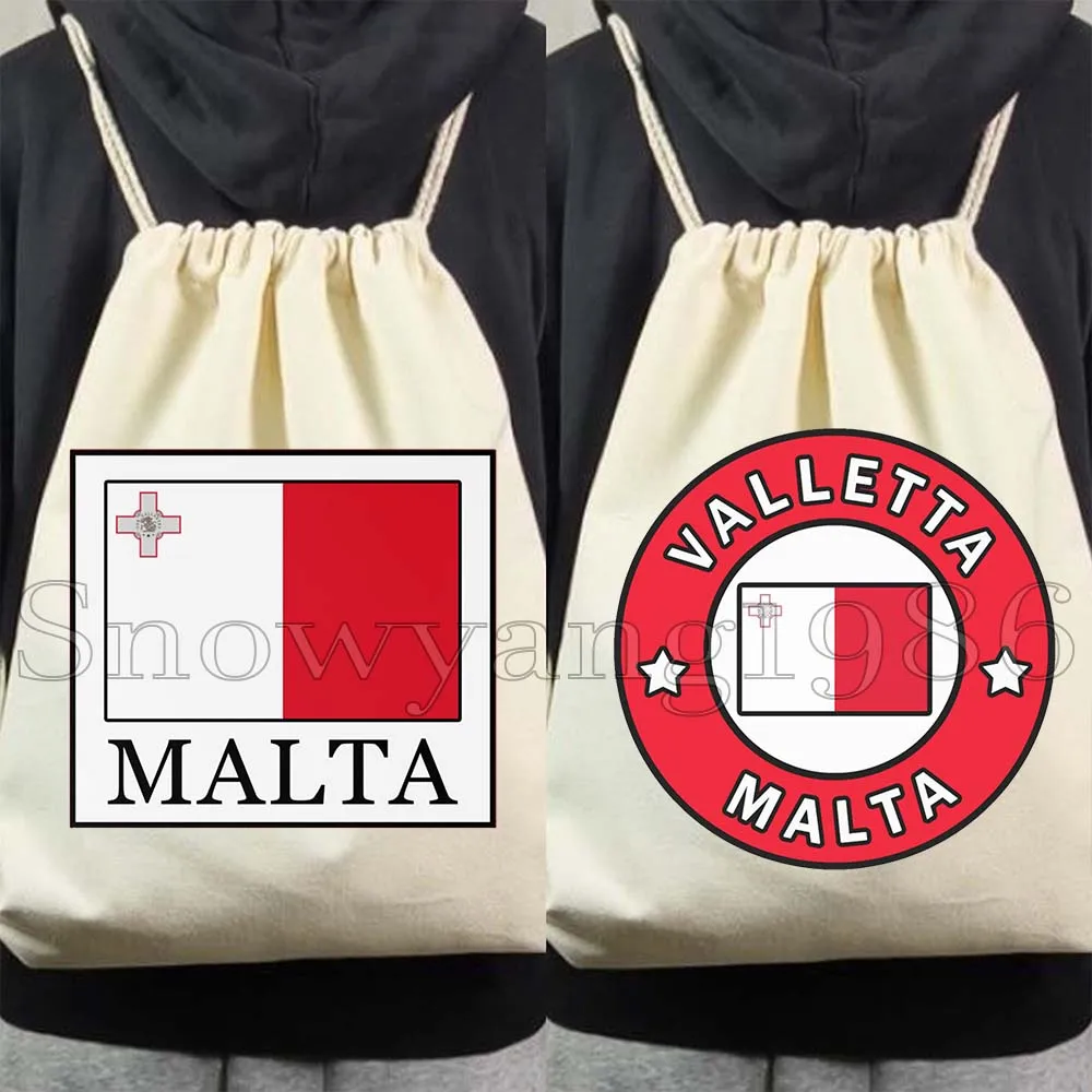 Valletta Malta Flag Map Cute Maltese Girl Gifts Canvas Drawstring Bags Soccer Backpack Gym Sackpack Sports Workout String Bag