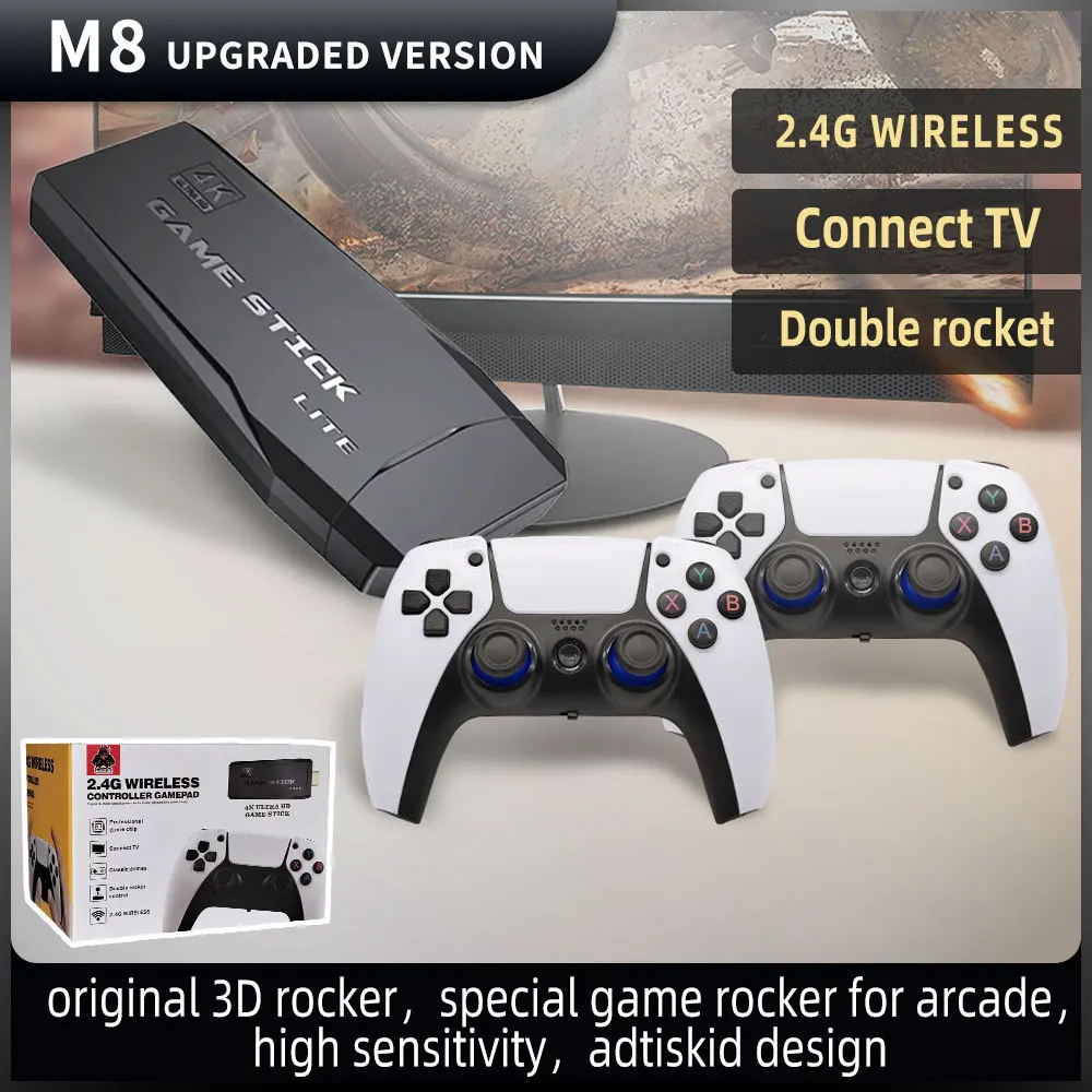 

M8 M8plus Video Game Console 4K HD 2.4G Wireless Controller TV Game Stick 20000+Games Retro Handheld Game Player For PS1/FC/GBA