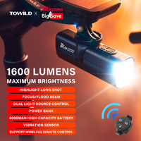 TOWILD Bicycle Light 1600LM Focus/Flood Beam Dual Light Source Smart Bike Front Lights IPX6 As Power Bank Mtb Cycling Headlights