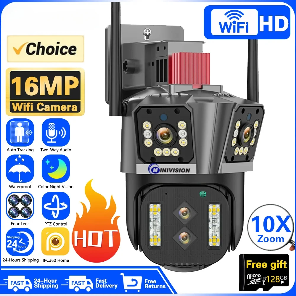 8K 16MP أربعة عدسة واي فاي كاميرا متحركة 10X التكبير AI السيارات تتبع الصوت في الهواء الطلق 8MP الأمن CCTV كاميرا مراقبة IP IPC360 المنزل #1