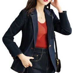 Jeans Blazer For Women Spring Vintage Blue Denim Suit Jacket Female Plus Size 3XL Casual Tops Outerwear