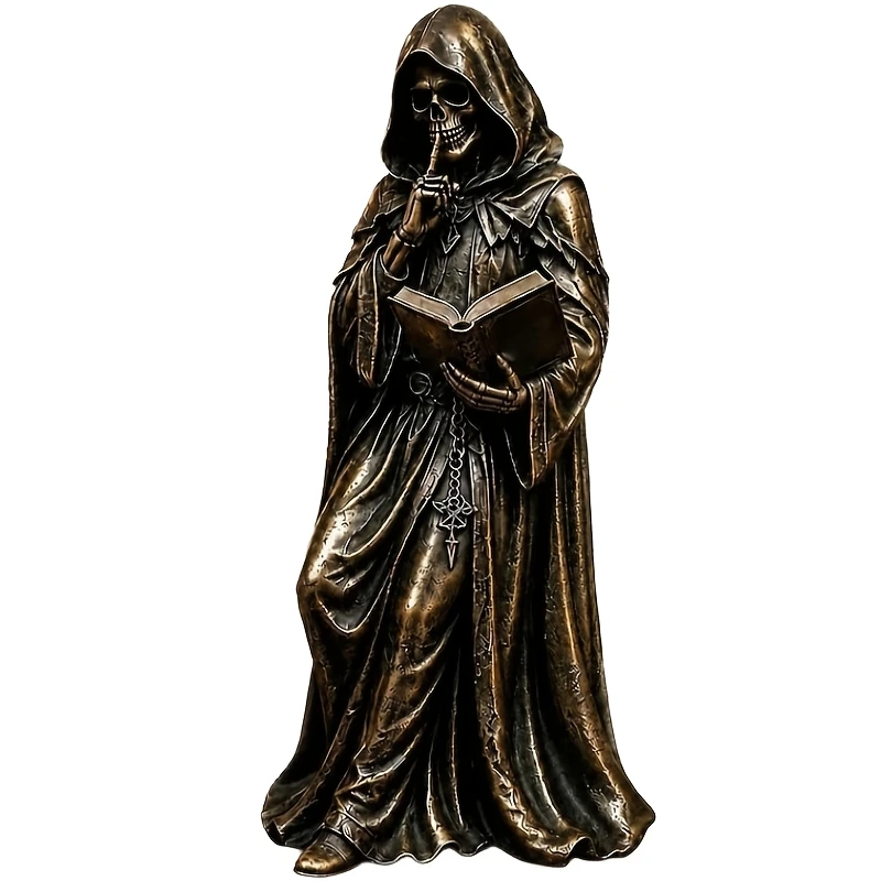 Gothic Death Skull Bookshelf Statue Ornament Resin Dark Tabletop Skeleton Figurine Halloween Aesthetic Statue Horror Gift