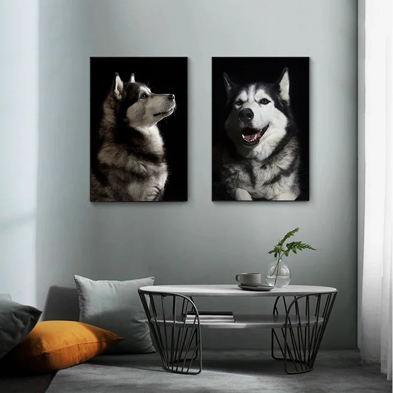 Animal Modern Black and White Husky Dog Canvas Painting for Posters Prints on The Wall Art Pictures Living Room Home Decor Gift
