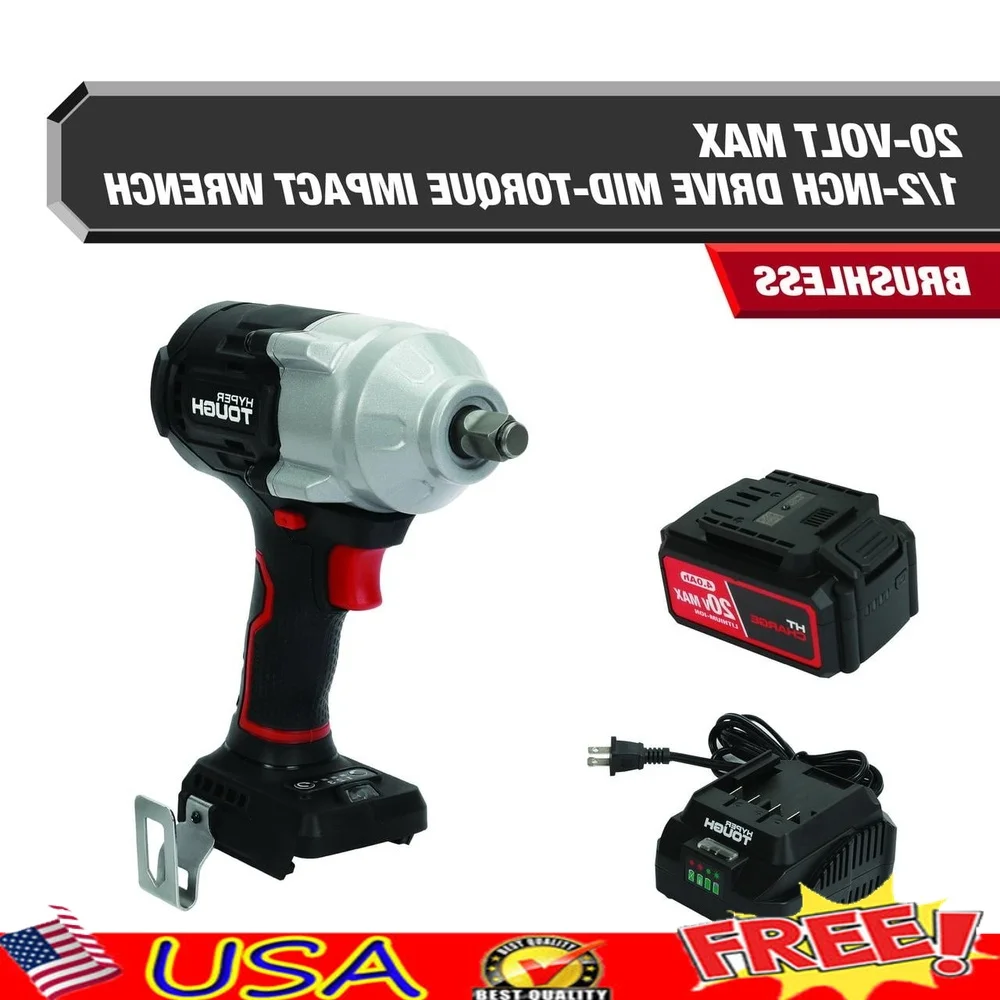 

20V Max Brushless Cordless Impact Wrench 1/2inch 4Ah Battery Charger 550ft-lbs Torque 3 Speed Control LED Light Belt Clip