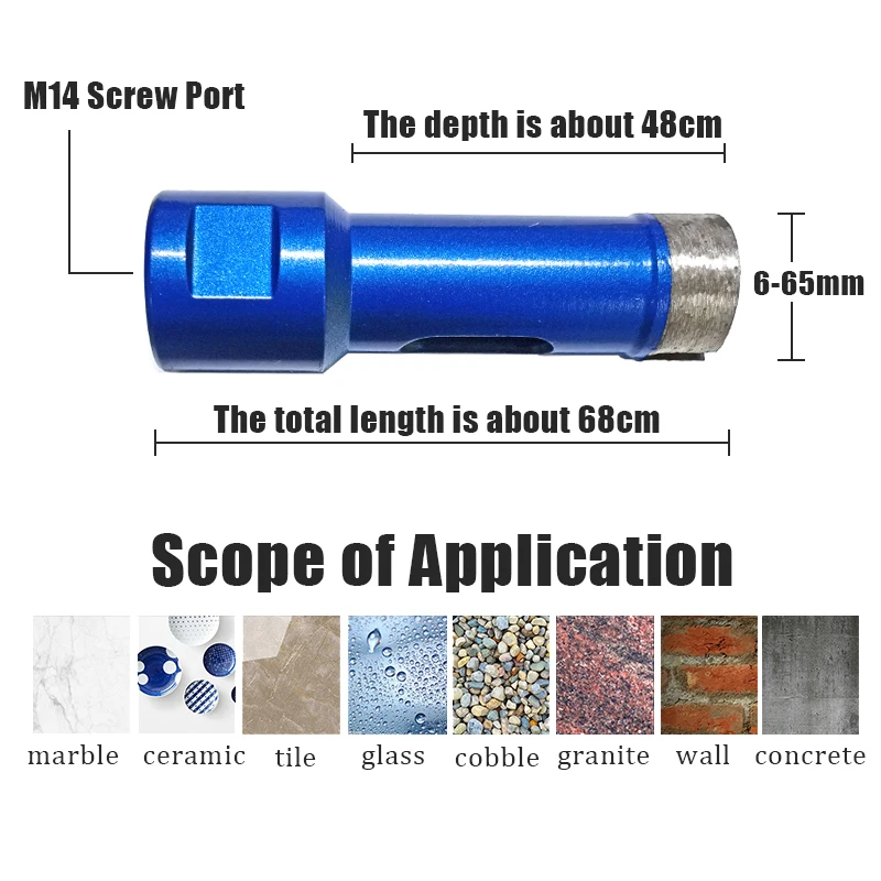 6-65mm M14 filetto sinterizzazione punta diamantata foro diamantato sega punte da trapano per marmo granito piastrelle di mattoni perforazione di calcestruzzo ceramico
